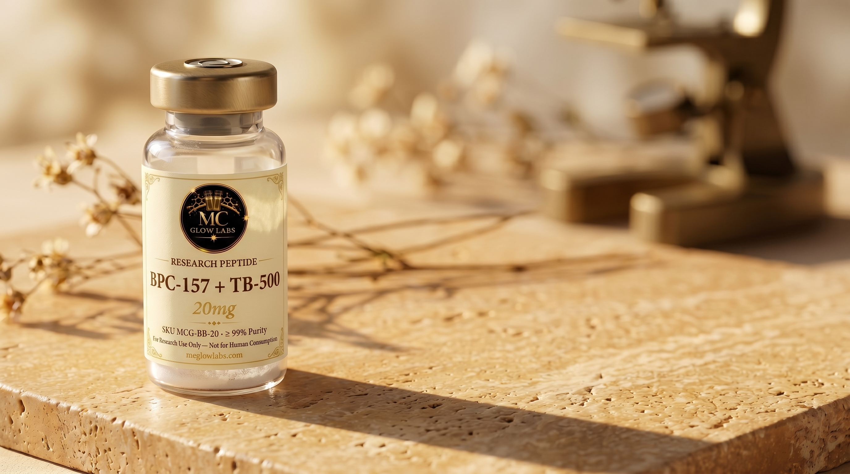 MC Glow Labs vial in golden hour light